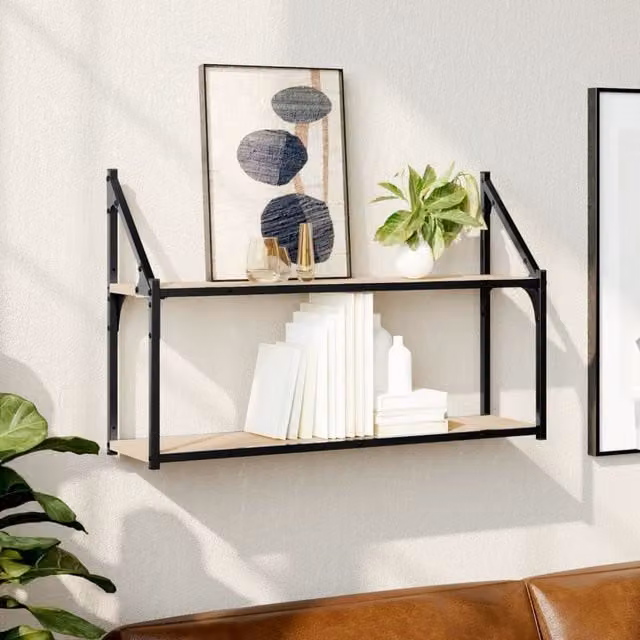 Berkfield Home 2-Tier Wall Mounted Shelf in Sonoma Oak, Brown, W/D/H: 80 x 21 x 51 cm