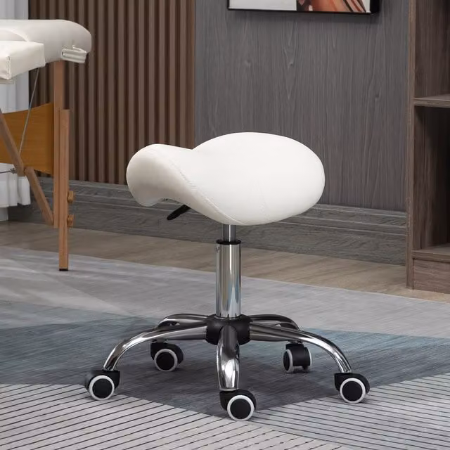 HOMCOM PU Leather Saddle Stool with Moulded Padded Seat and Castors in Beige