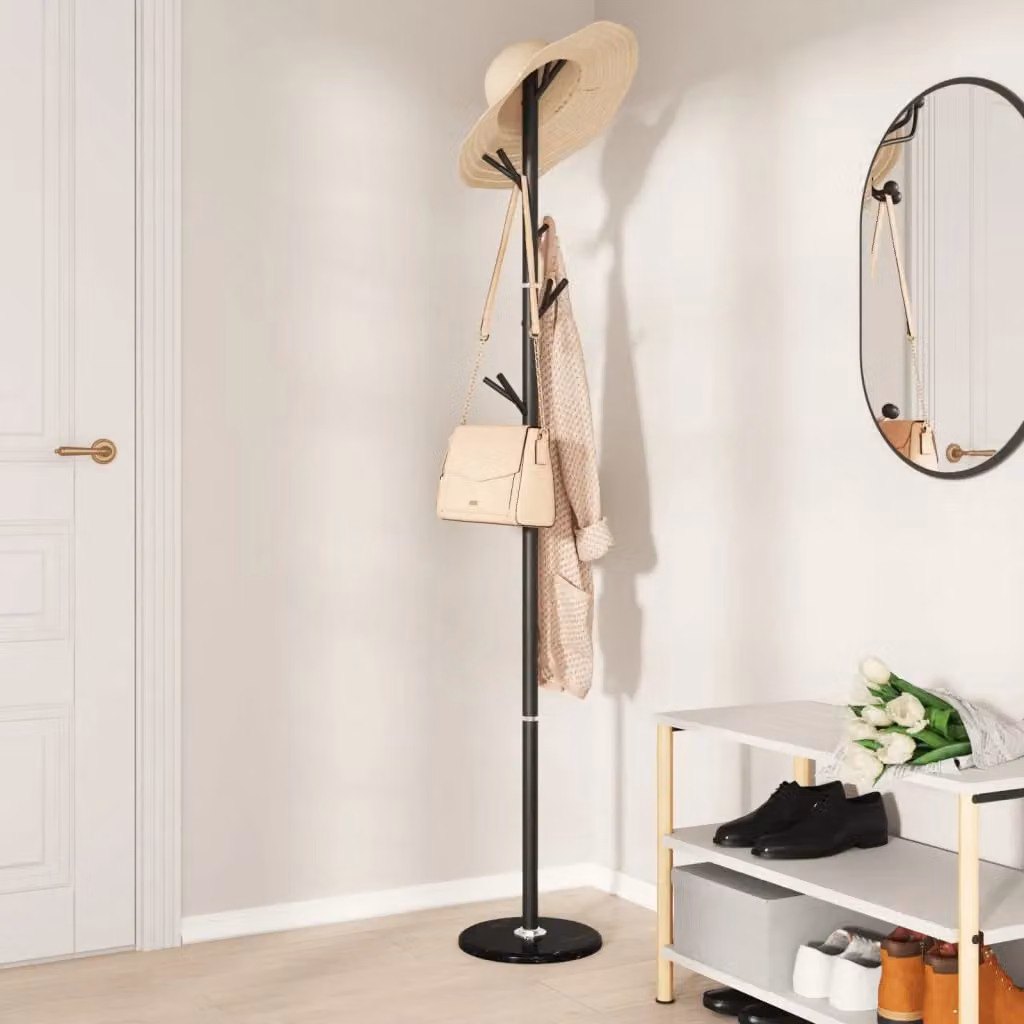 Berkfield Home Industrial Post Tree Coat Stand in Matt Black Metal and Stone, Height: 175 cm – 2