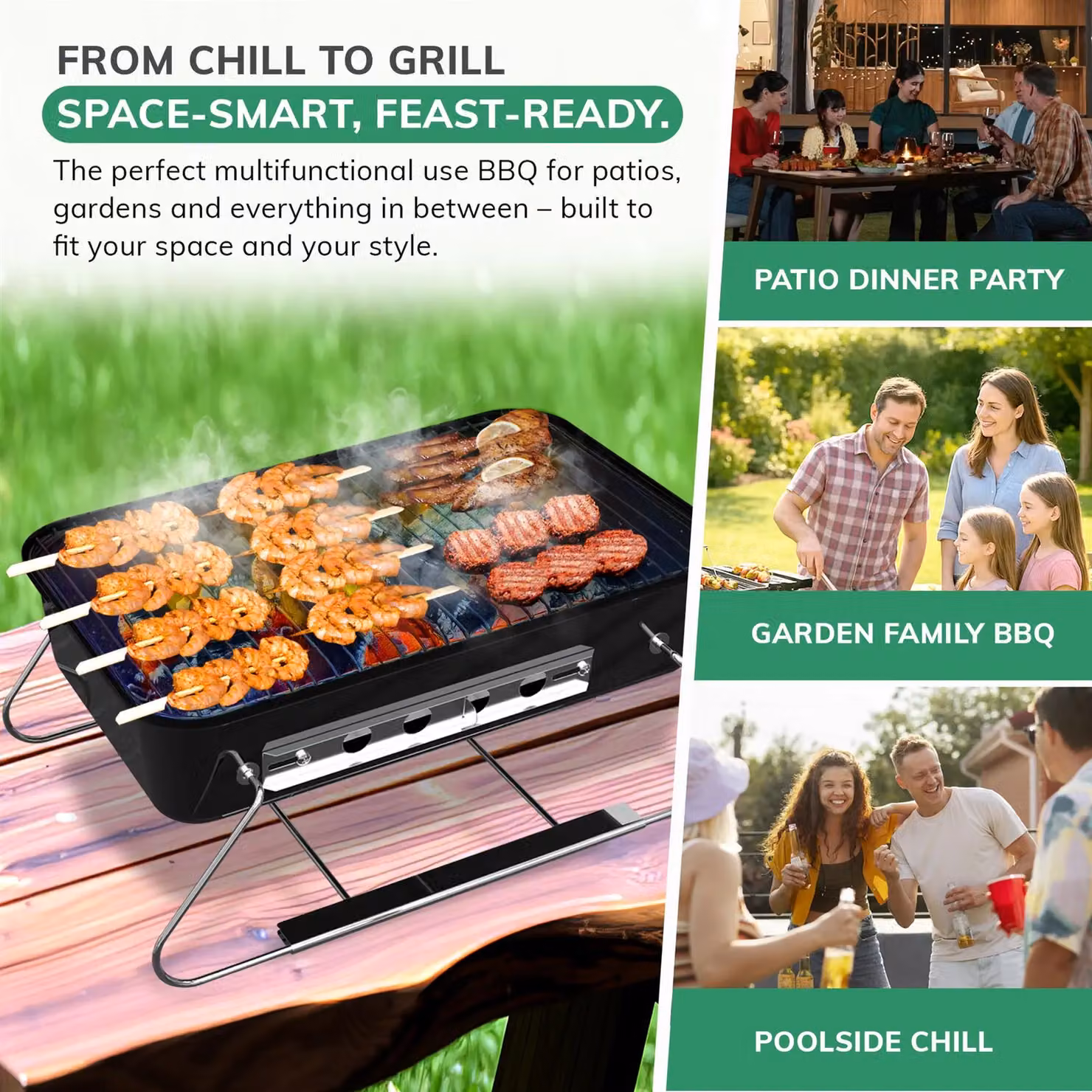 House of Home Portable Tabletop Charcoal BBQ Grill with Thermometer in Black – 5