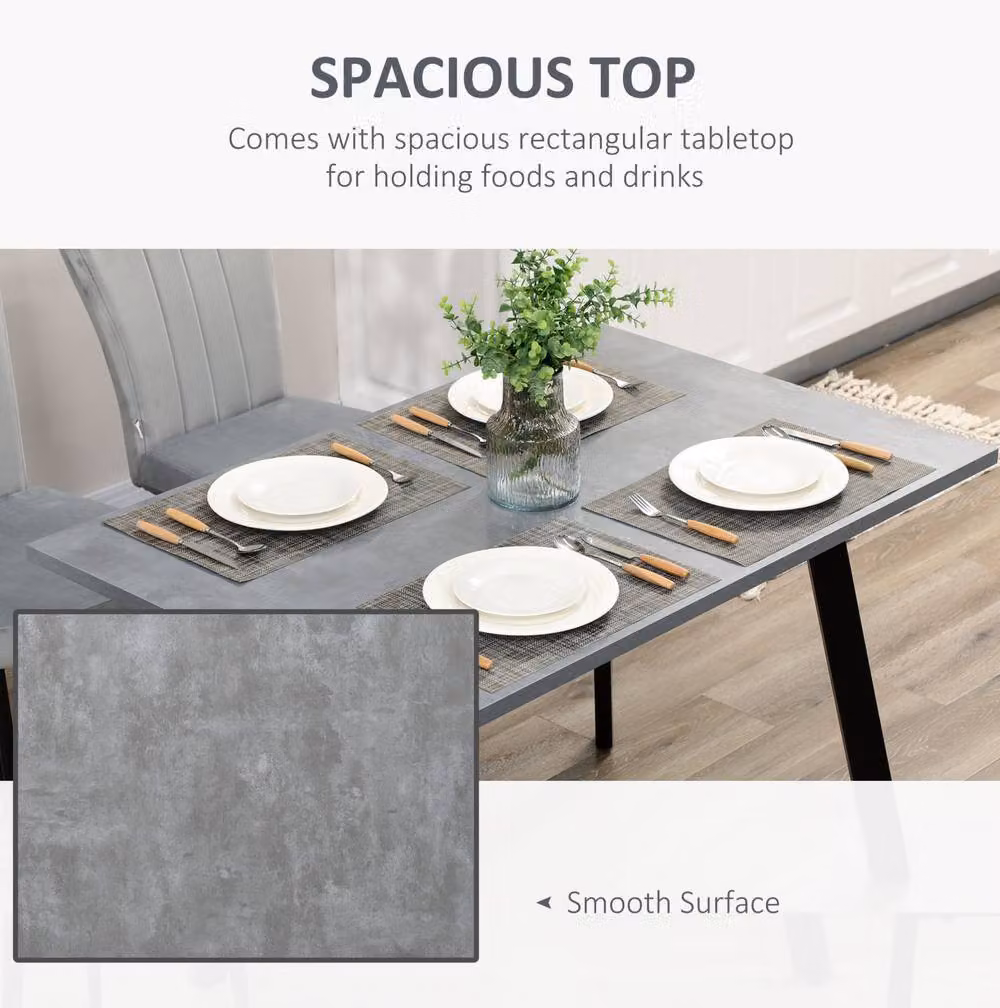 STILVORA Mid-Century Rectangular 4-Seater Dining Table in Grey with Metal and MDF Frame – 4