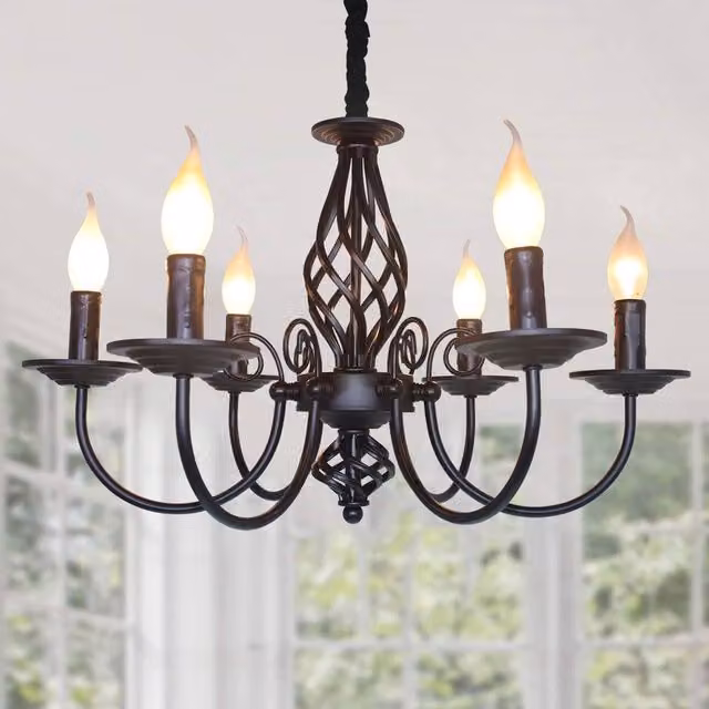NIVOR 6-Light Adjustable Rustic Vintage Pendant Light in Black – 1