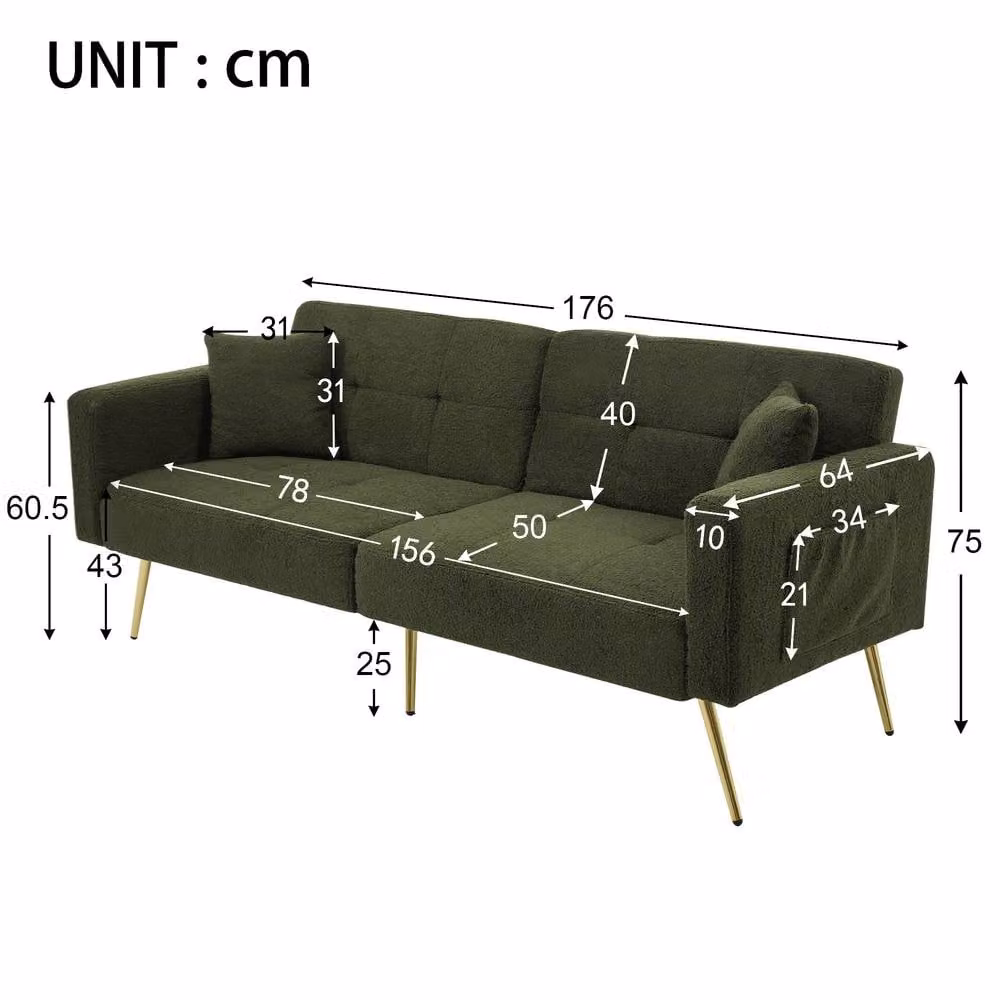 BTM Green Bouclé Click Clack Sofa Bed with Solid Wood Frame and Mixed Padding – 2