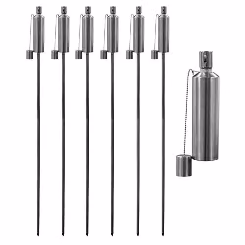 Harbour Housewares Metal Cylinder Garden Torches in Silver, Pack of 6, Height: 146 cm