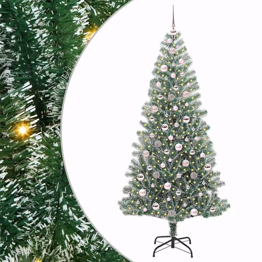 Berkfield Home Snow Flocked Artificial Christmas Tree with LED Lights, Green, Height: 210 cm – 2