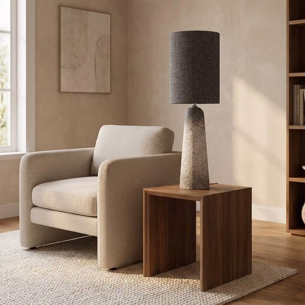 Garden Greatness Tall Concrete and Stone Sculptural Table Lamp in Grey and Multicolour – 2