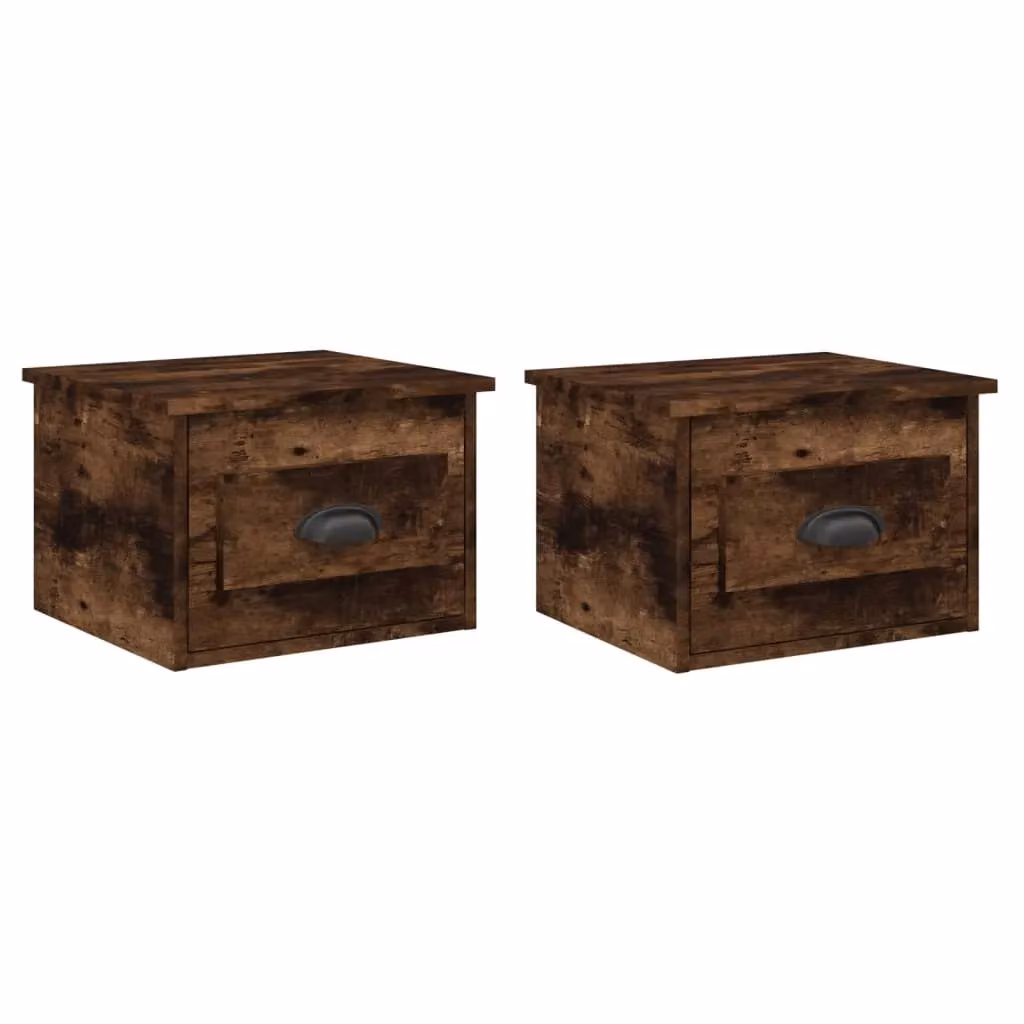 Berkfield Home Wall-mounted Bedside Cabinets, 2 Pack, Smoked Oak Brown, W: 41.5 cm, D: 36 cm, H: 28 cm – 2
