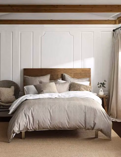 MM Linen Pure Cotton Striped Bedding Set in Multicolour Beige, 140 x 200 cm