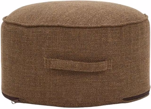 KORVIXA Brown Round Linen Bean Bag Pouf Ottoman Footstool, Diameter: 100 cm