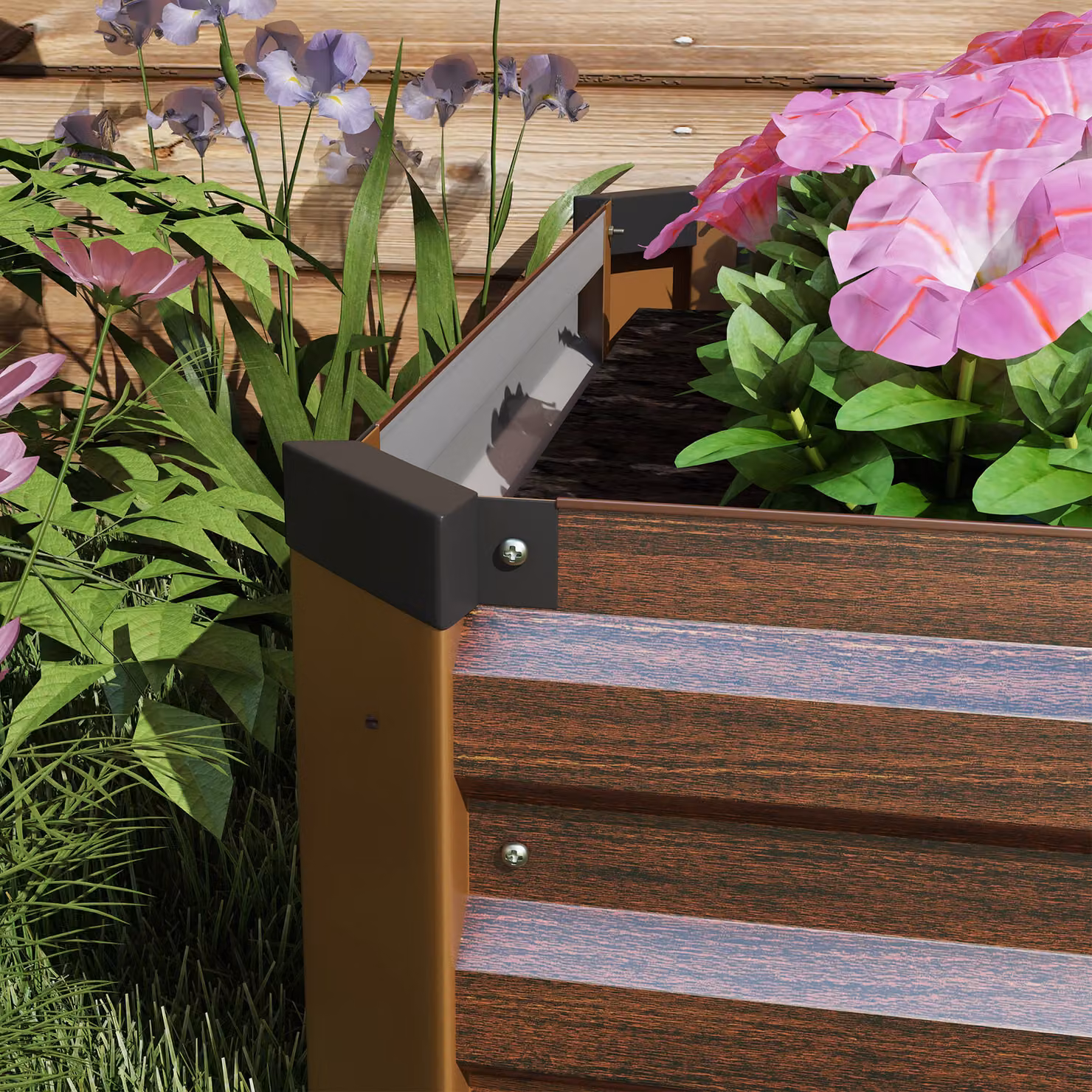 Outsunny Brown Galvanised Steel Raised Bed Planter with Open Bottom, W: 60 cm, D: 30 cm, L: 240 cm – 5