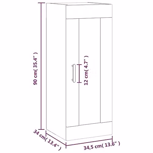 vidaXL Wall Mounted Cabinet in Brown Oak with Glass Doors, W/D/H: 34.5 x 34.0 x 90.0 cm – 3