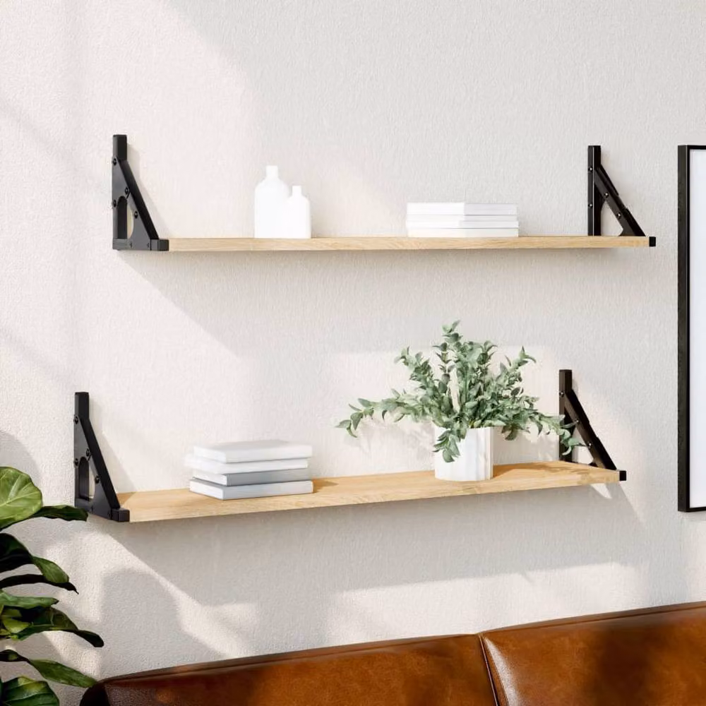 Berkfield Home Wall Mounted Shelves, 2 Pack, Sonoma Oak, W: 80 cm, D: 15 cm, H: 15.5 cm – 2