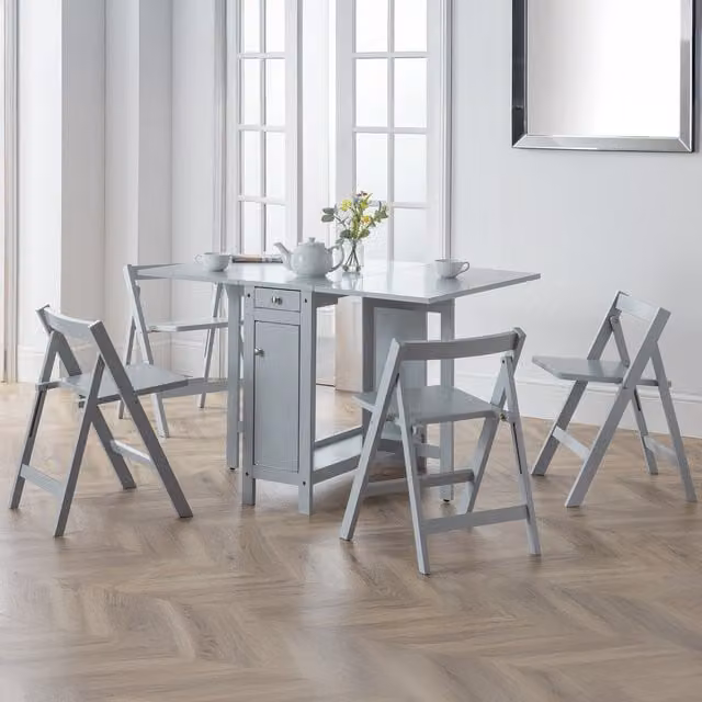 Julian Bowen Savoy 4 Seater Drop Leaf Gateleg Dining Set with Folding Chairs in Grey