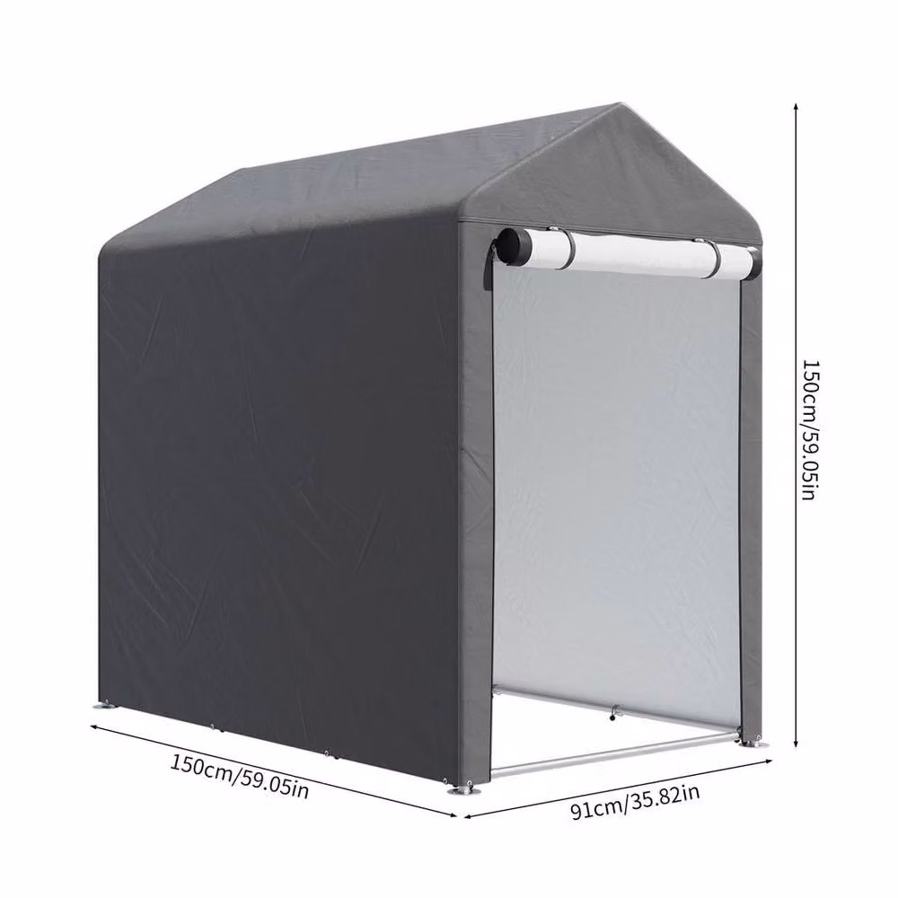Kelvenix Grey Steel Frame Outdoor Shed Shelter with Gable Roof – 2