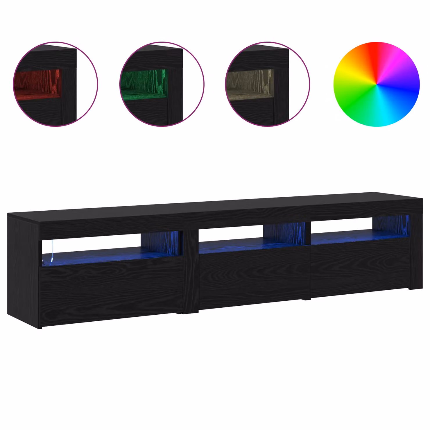 Berkfield Home Set of 2 Modern Black Oak TV Cabinets with Integrated LED Lighting and Sliding Doors – 4