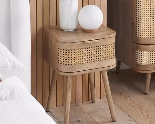 Birlea Noah Rattan and Oak 1 Drawer Bedside Table, Brown – 2