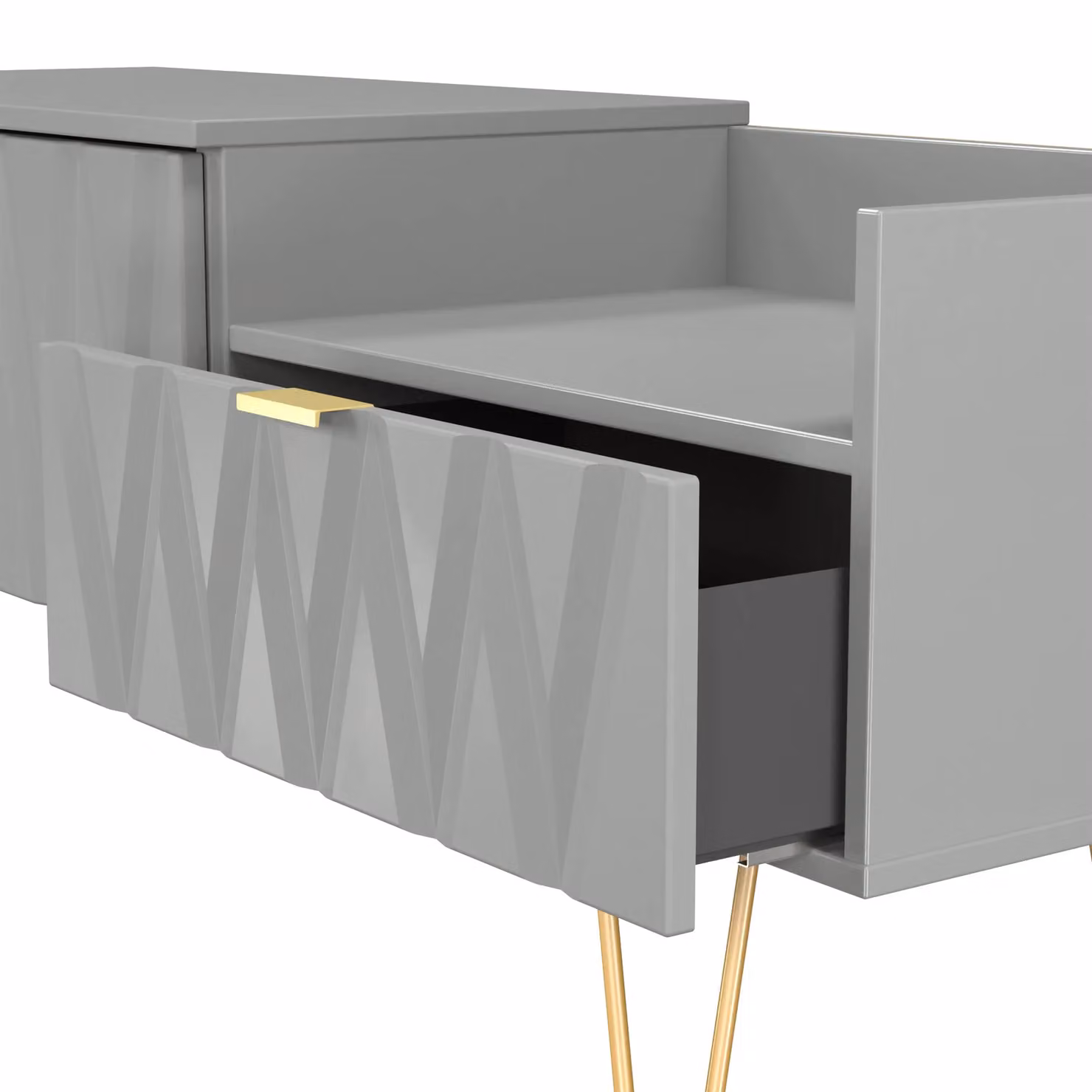 Ready Assembled 2 U Dallas 2 Drawer Coffee TV Unit in Grey with Gold Metal Details – 3