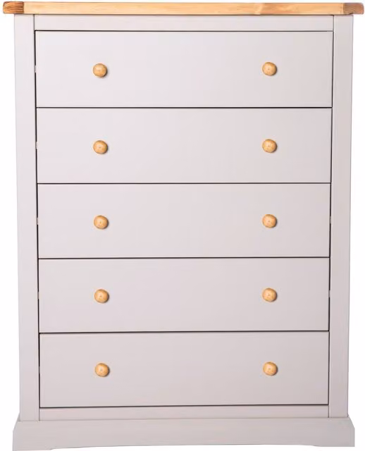 Cabinet Bits Loreo 5 Drawer Chest of Drawers in Light Grey with Wood Knobs