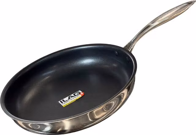Buckingham Elite Tri-Ply Stainless Steel Frying Pan with ILAG Non-Stick Coating, Silver, Diameter: 24 cm