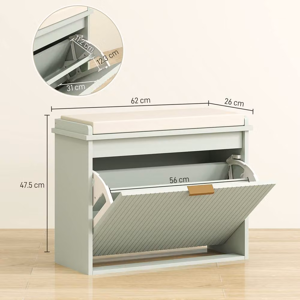 STILVORA Modern Green Shoe Bench with Seat and Shoe Rack, W/D/H: 120 x 47.5 x 62 cm – 2