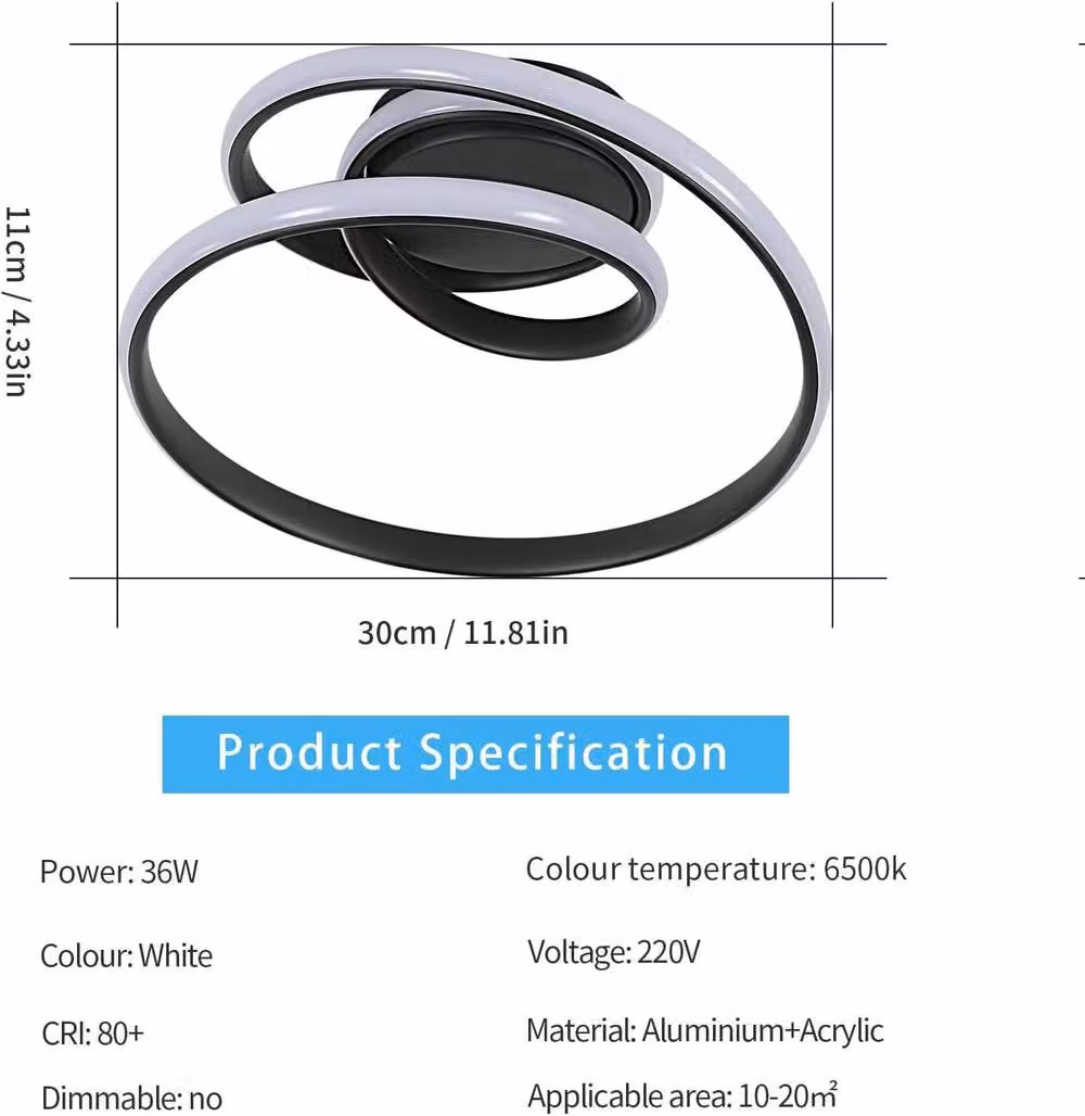 COMELY 36 W LED Ceiling Light in Black with Creative Spiral Design – 2