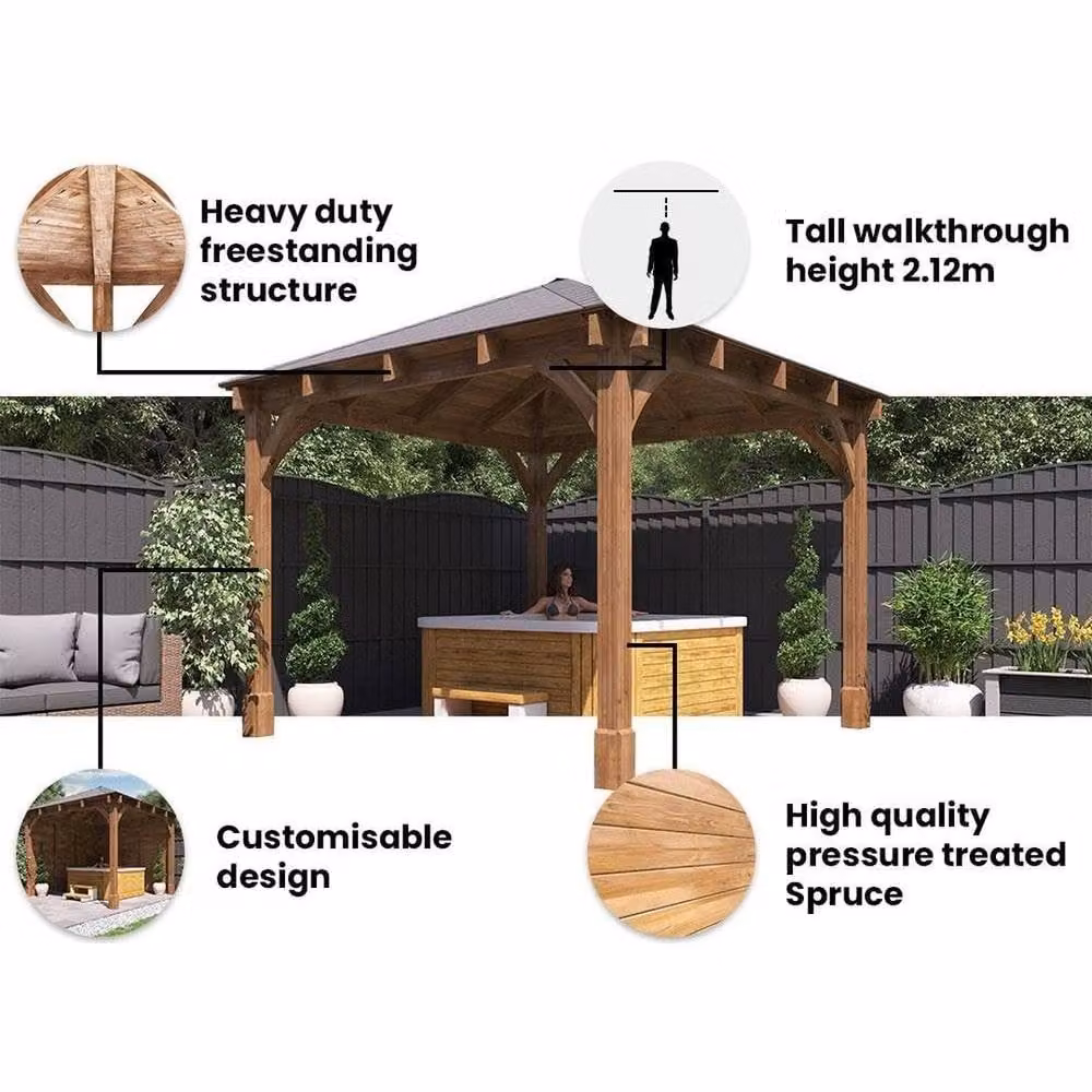 Dunster House Leviathan Heavy Duty Wooden Hot Tub Gazebo with Bitumen Shingles, Brown, W/D/H: 300 x 300 x 212 cm – 3
