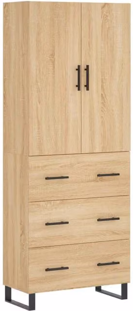 Berkfield Home Sonoma Oak Highboard in Brown, W/D/H: 69.5 x 34 x 180 cm