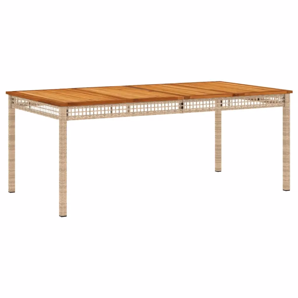 Berkfield Home Garden Table in Beige Poly Rattan and Acacia Wood, W/D/H: 180 x 90 x 75 cm – 2