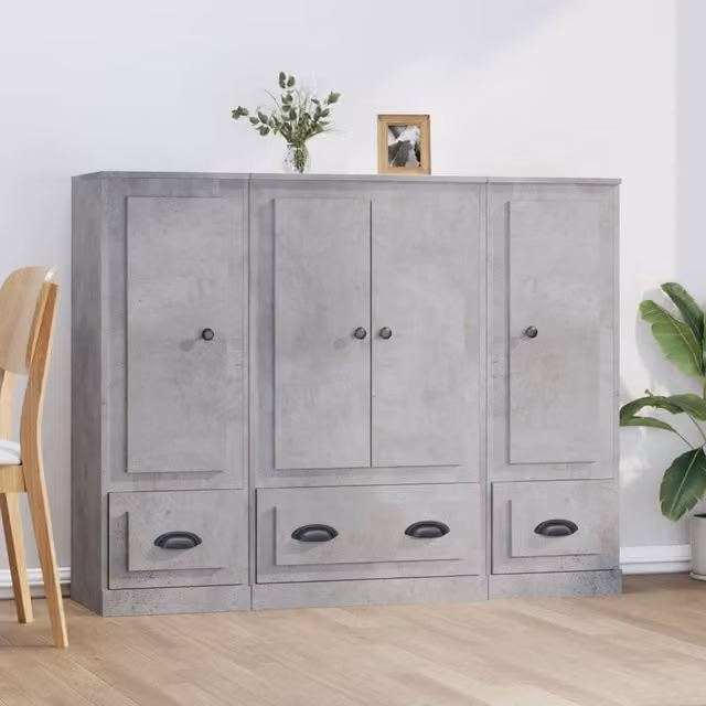 Berkfield Home Set of 3 Wall Mounted Highboards in Concrete Grey Matt Engineered Wood