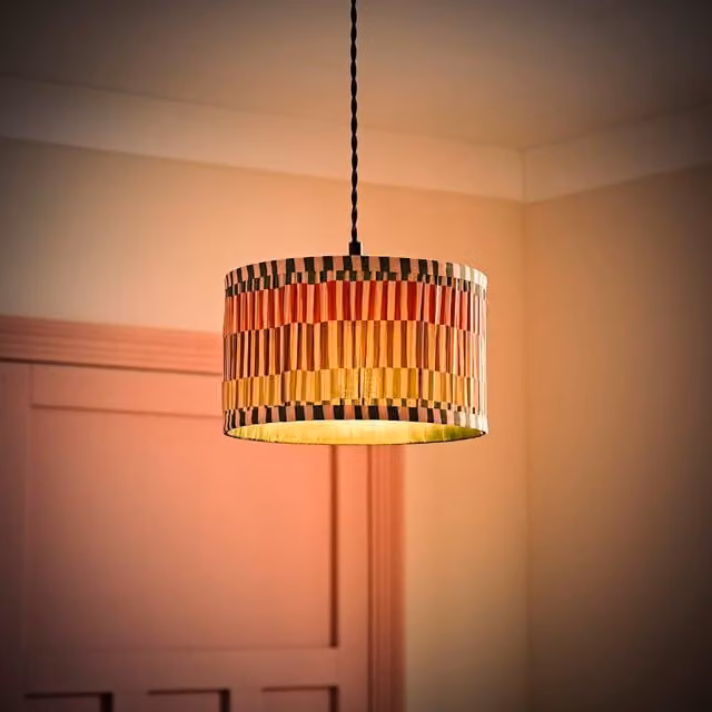 ValueLights Rae Small Pleated Striped Drum Ceiling Lamp Shade in Multicolour, Diameter: 25 cm