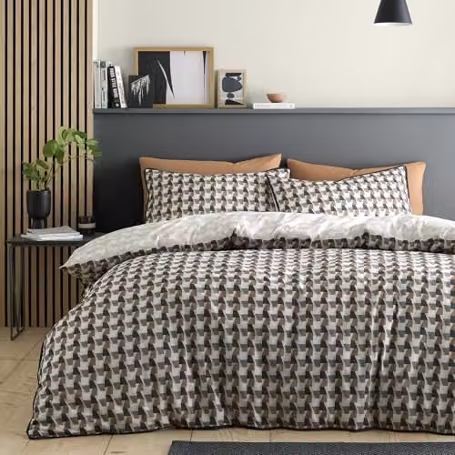 Appletree Hygge Cotton Duvet Cover and Pillowcase Set with Geometric Graphic Pattern in Brown and Black, W: 140 cm, H: 200 cm – 2