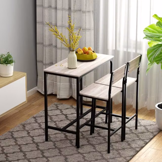HOMCOM 3 Piece Dining Table and Stool Set in Black and Brown