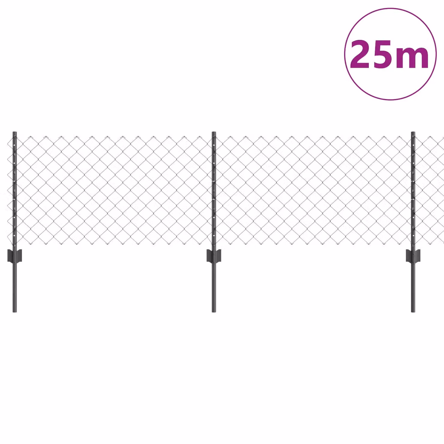 Berkfield Home Grey Steel Chain Link Fence with 22 U-Profile In-Ground Posts, 0.6 x 25 m – 2