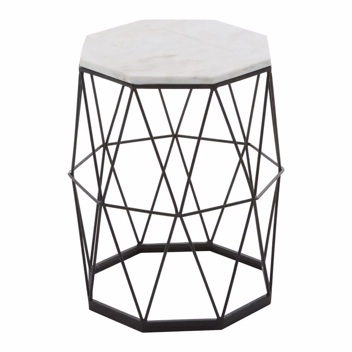 Interiors by Premier Orsina Side Table with Octagonal White Marble Inset and Geometric Black Iron Frame – 4