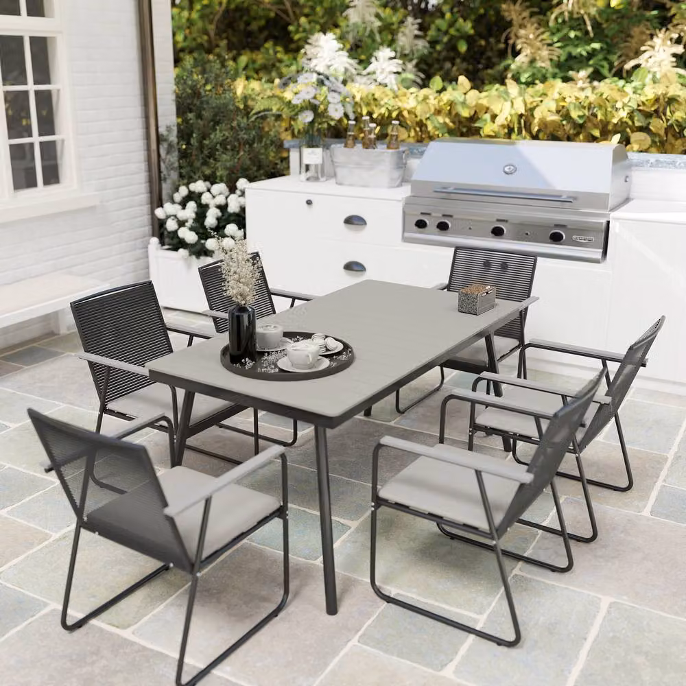 STILVORA 6-Seater Modern Outdoor Dining Set with Cushions in Grey – 3