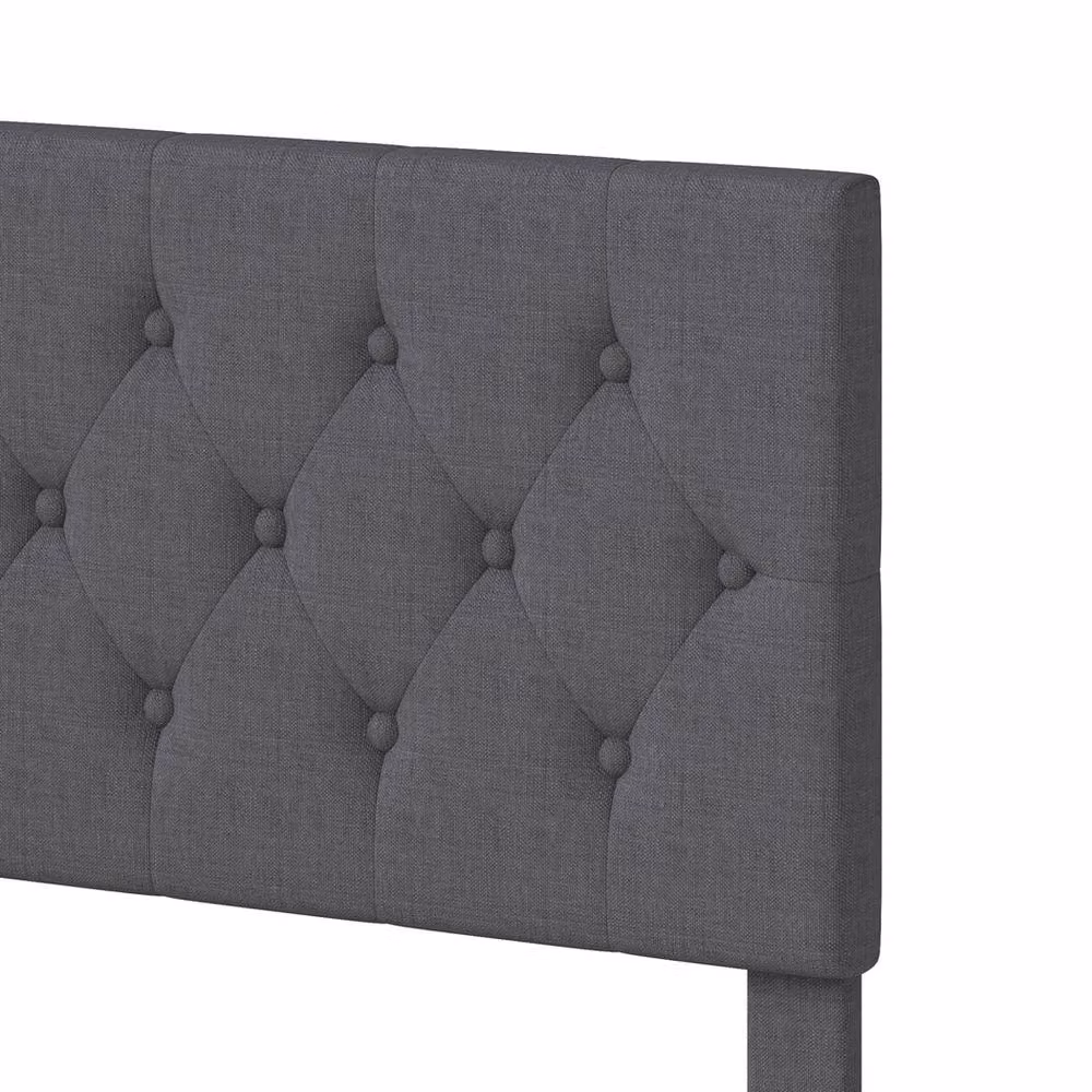 Levede Upholstered Double Bed Frame in Grey with Fabric Headboard, W/D/H: 140 x 200 cm – 4