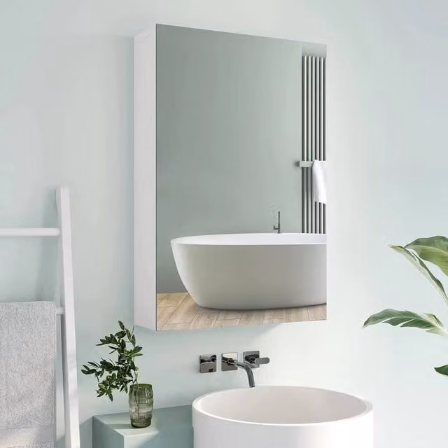 NESTLUNE White Single Door Bathroom Mirror Cabinet with Internal Shelves, W: 40 cm, H: 60 cm