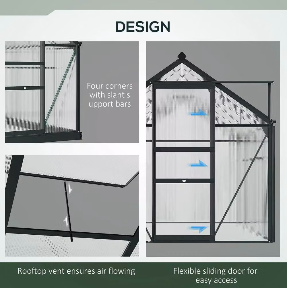 STILVORA Grey Walk-In Greenhouse with Sliding Door and Polycarbonate Windows, W/D/H: 182.88 x 190.0 x 201.0 cm – 5