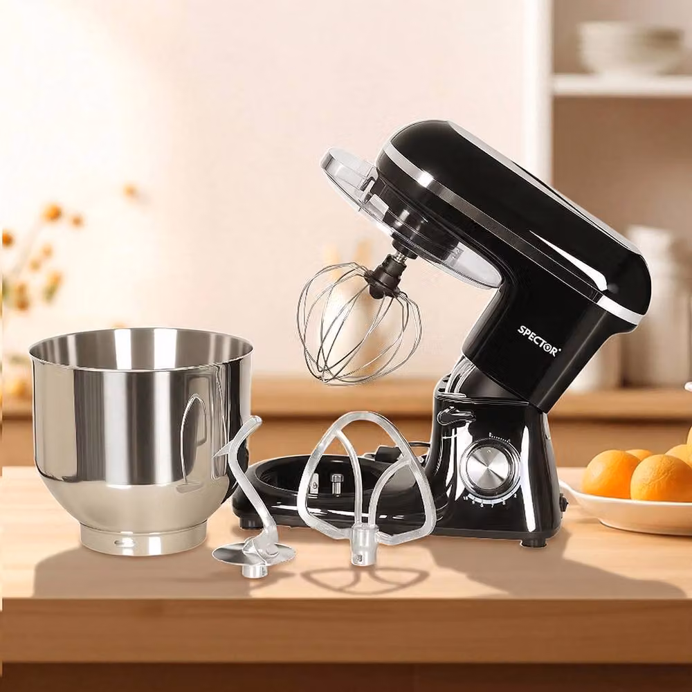 Spector 8L Heavy Duty Stand Mixer in Black with 1400W Motor and 6-Speed Function – 9