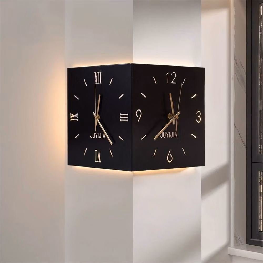 EONLION Black Double-sided Modern Corner Wall Clock with Silent Analog Movement – 3