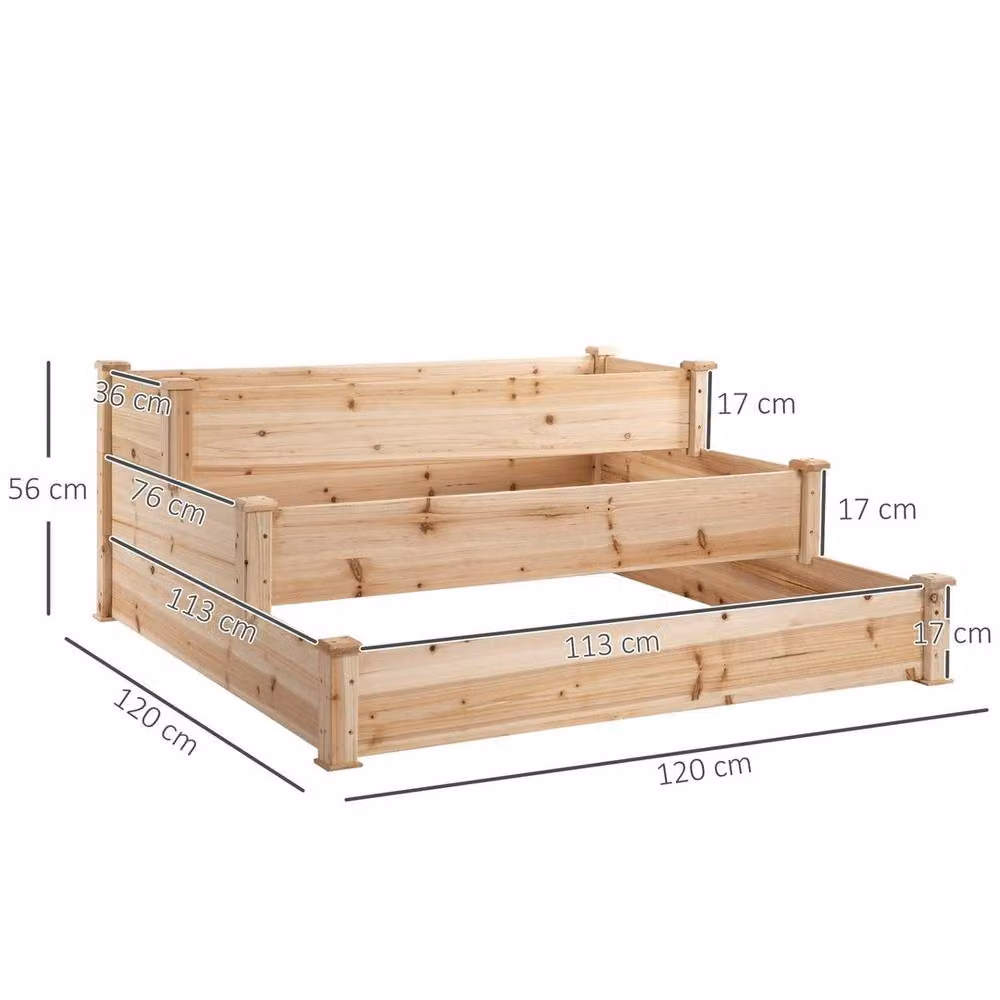 Kelvenix 3-Tier Wooden Raised Bed in Brown and Sand, W/D/H: 120 x 56 x 120 cm – 2