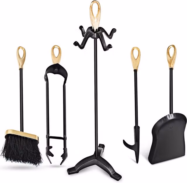 COSTWAY 5-Piece Fireside Tool Set in Black