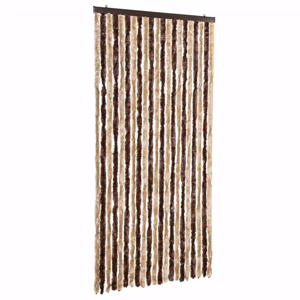 Berkfield Home Insect Curtain in Beige and Brown Striped Chenille, W: 90 cm, H: 200 cm – 2