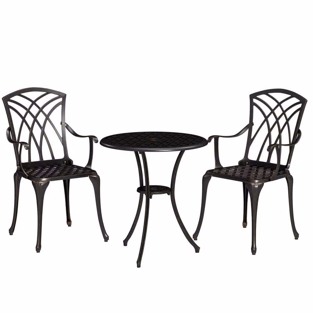 Wyld Haus Haloco 3 Piece Bistro Set in Bronze Tone Cast Aluminium with 2 Armchairs – 2