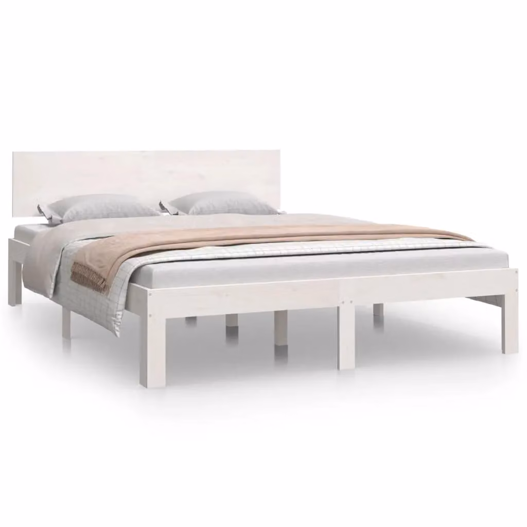 Berkfield Home Modern White Solid Pine Wood Double Bed Frame W: 135 cm, L: 190 cm – 2