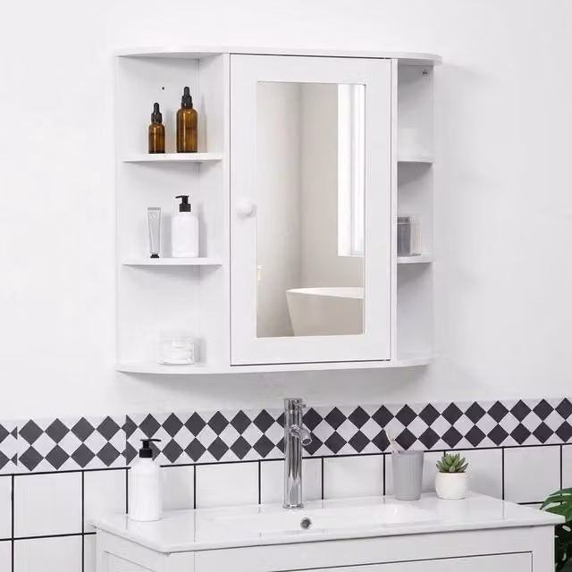 STILVORA Wall Mounted Modern White Lacquered Bathroom Cabinet with Mirror and Internal Shelves – 1