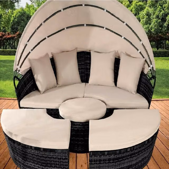 Comfy Living Luxury Black Rattan Sun Island with Cover, 160 cm