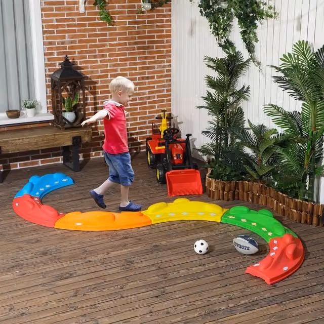ZONEKIZ 6-Piece Modular Kids Balance Beam Obstacle Course, Red and Multicolour
