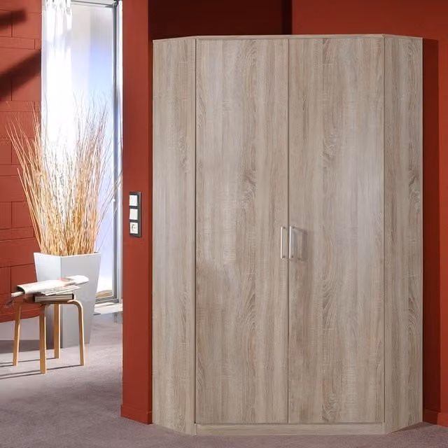 TJS Osaka Oak 2 Door Corner Wardrobe in Brown, Yellow and Beige