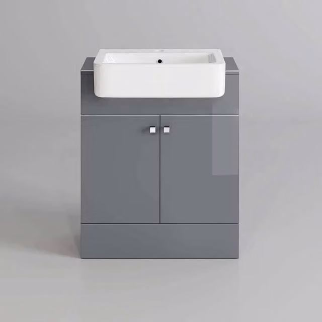 SPETLEK Modern Glossy Ceramic Free Standing Basin Sink in Grey – 1